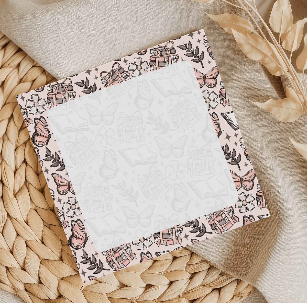 Butterfly and Books Square Memo Pad