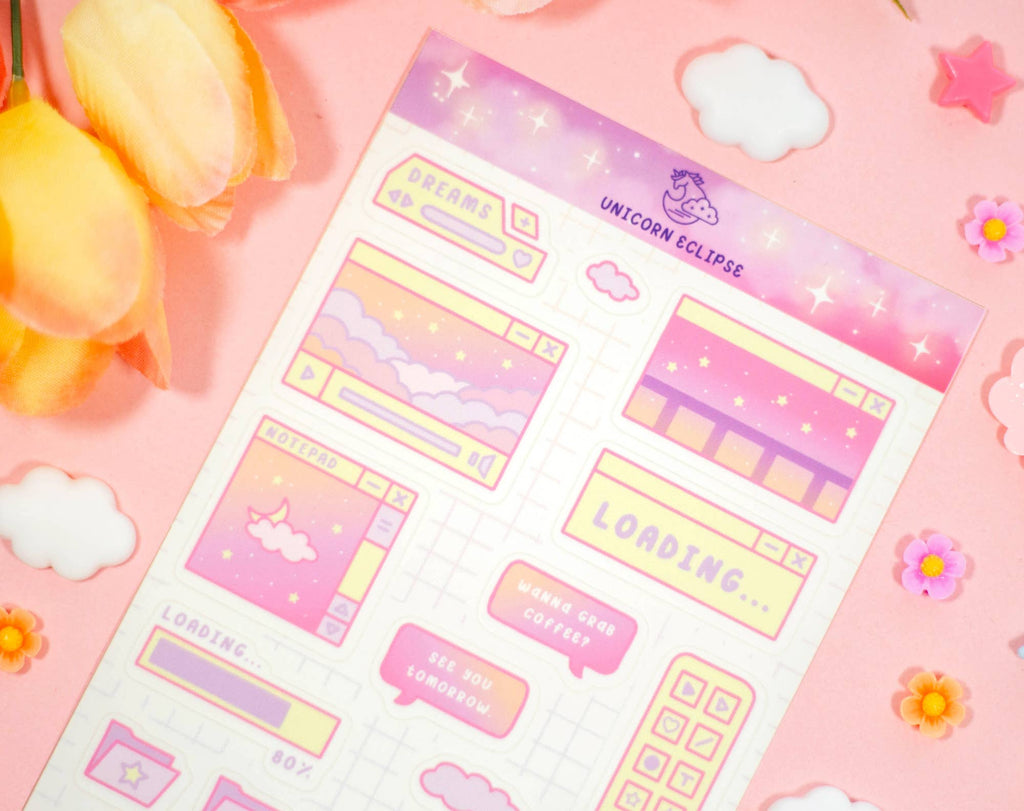 Pink Computer Aesthetic Sticker Sheet