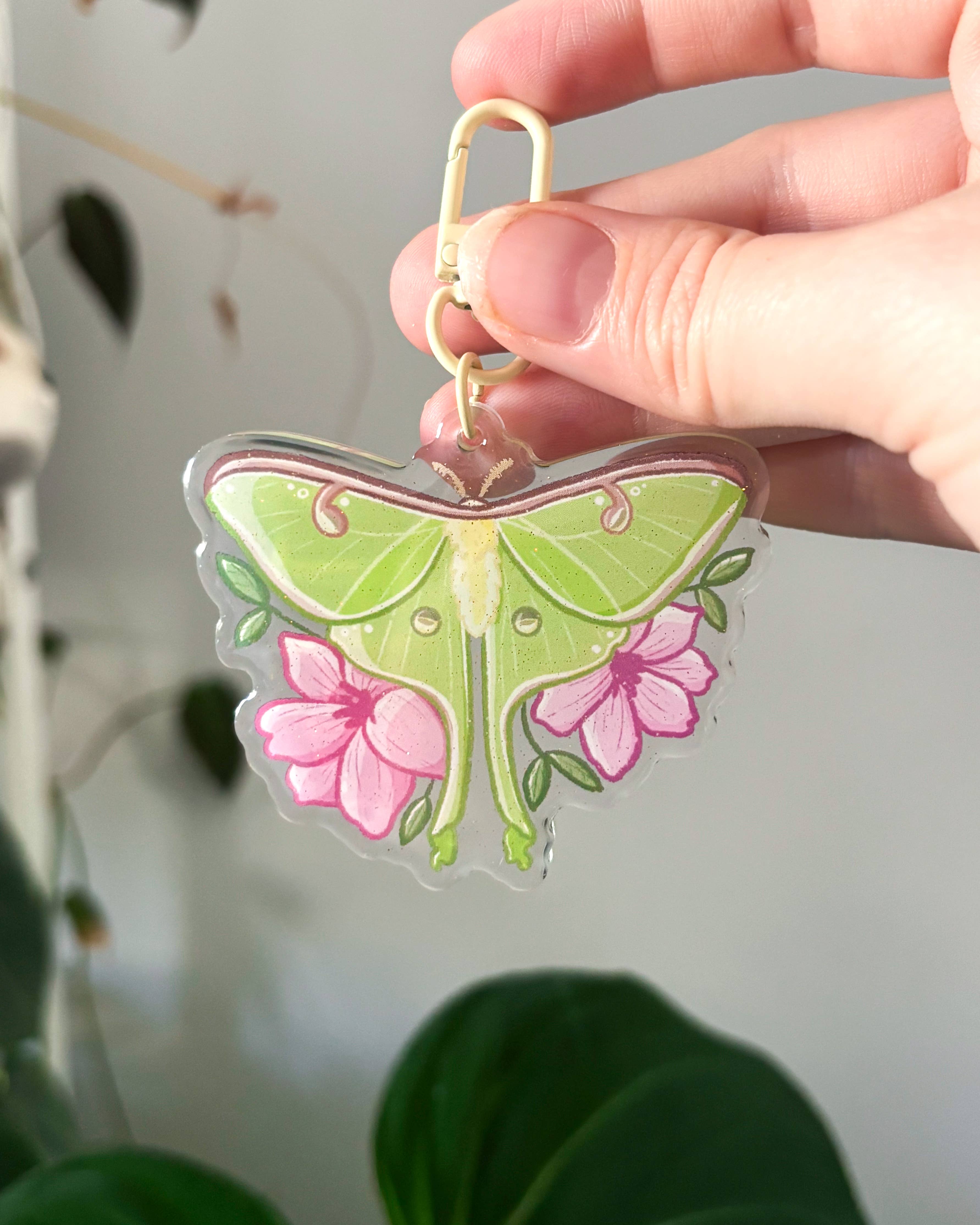 Luna Moth Acrylic Charm | Cottagecore Floral Keychain