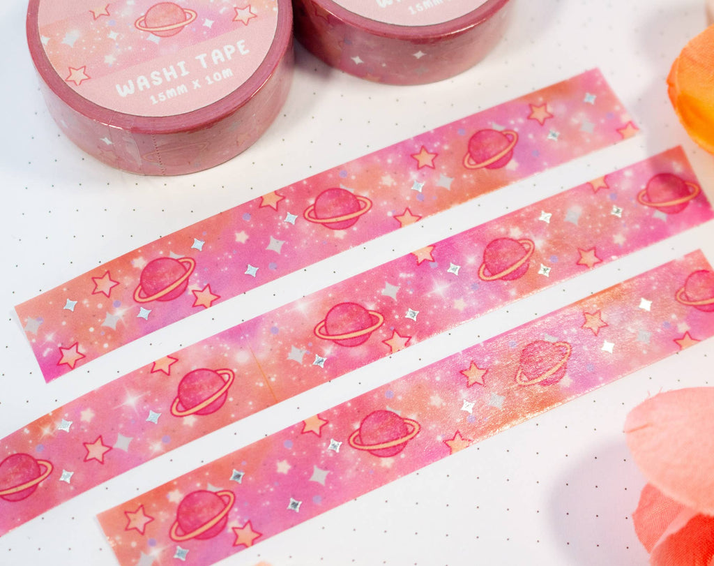 Pink Galaxy Silver Foil Washi Tape