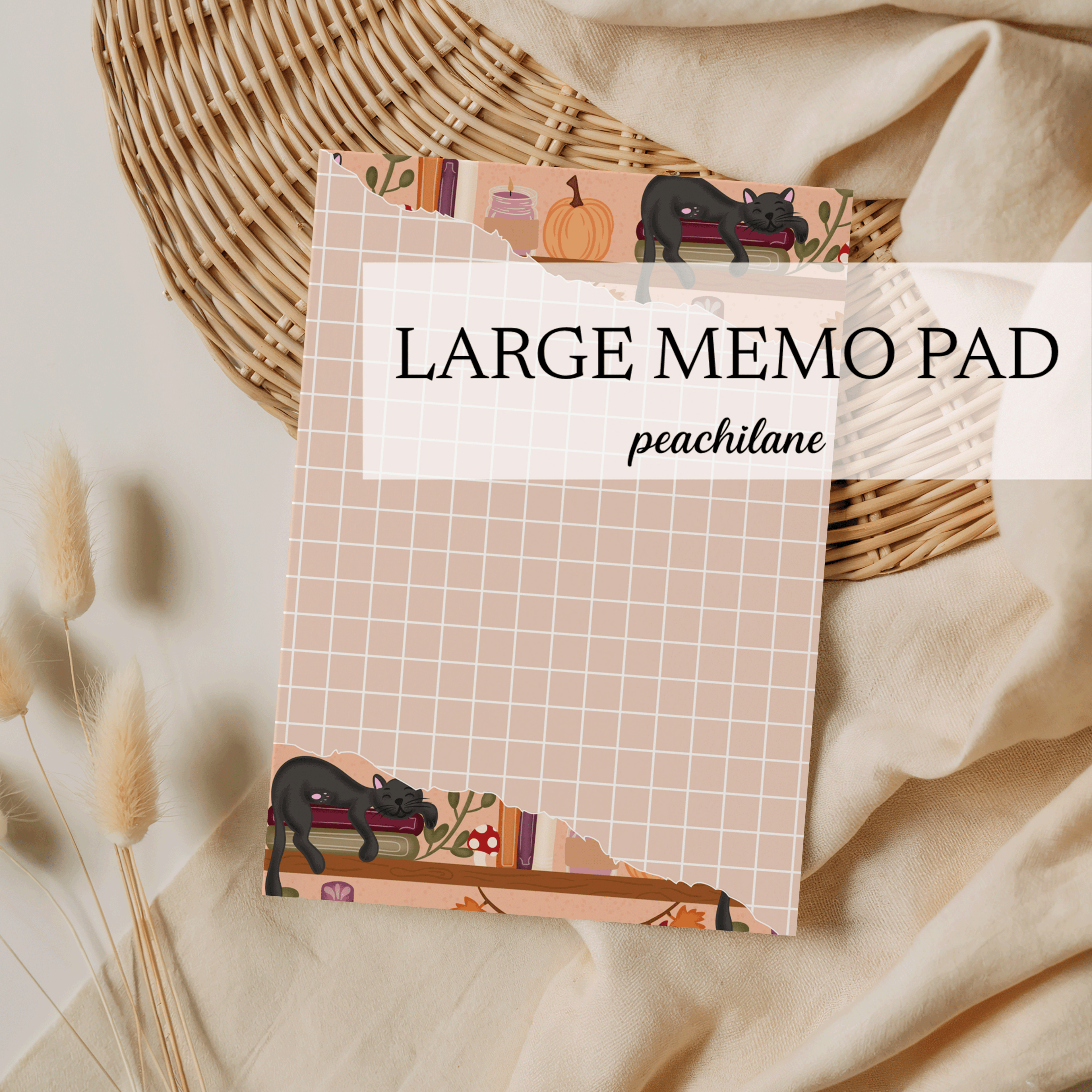 Black Cat Bookshelf Large Memo Pad