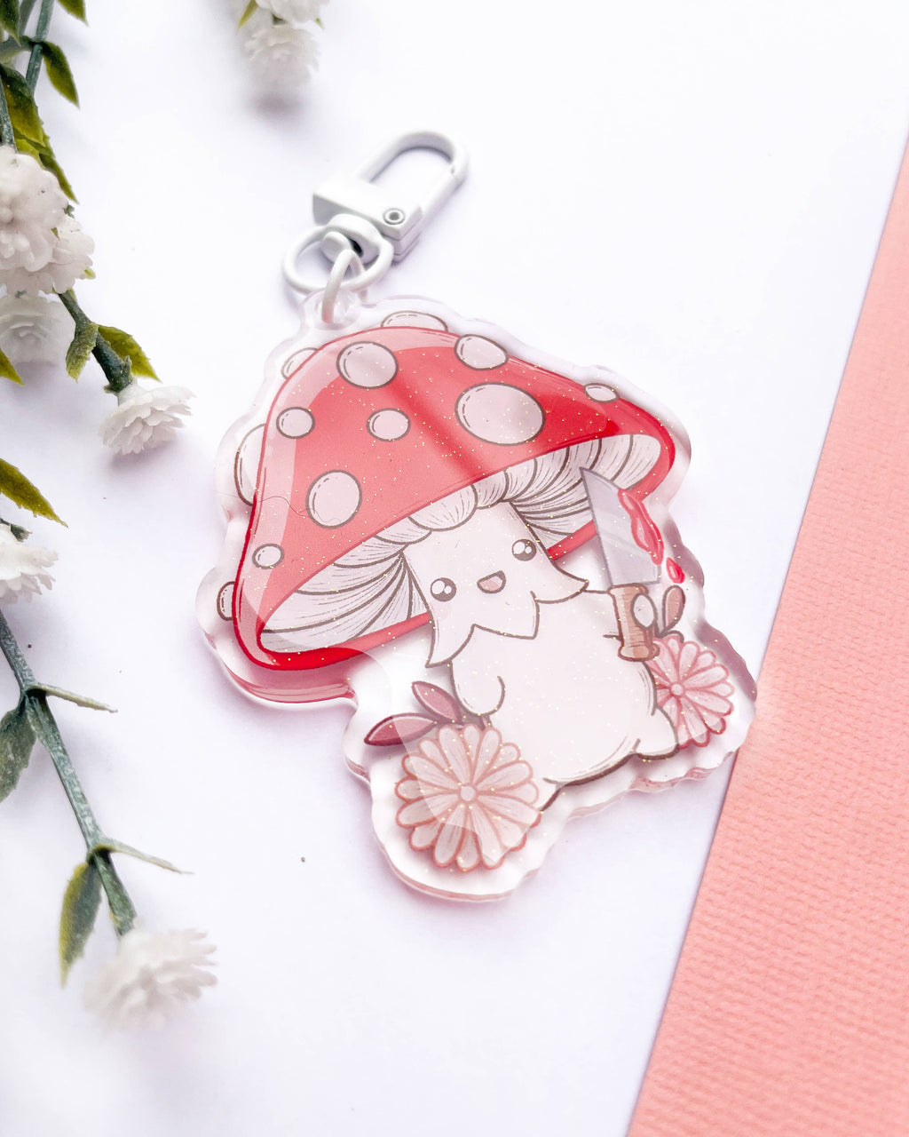 Mushroom Acrylic Charm | Cute Funny Floral Keychain