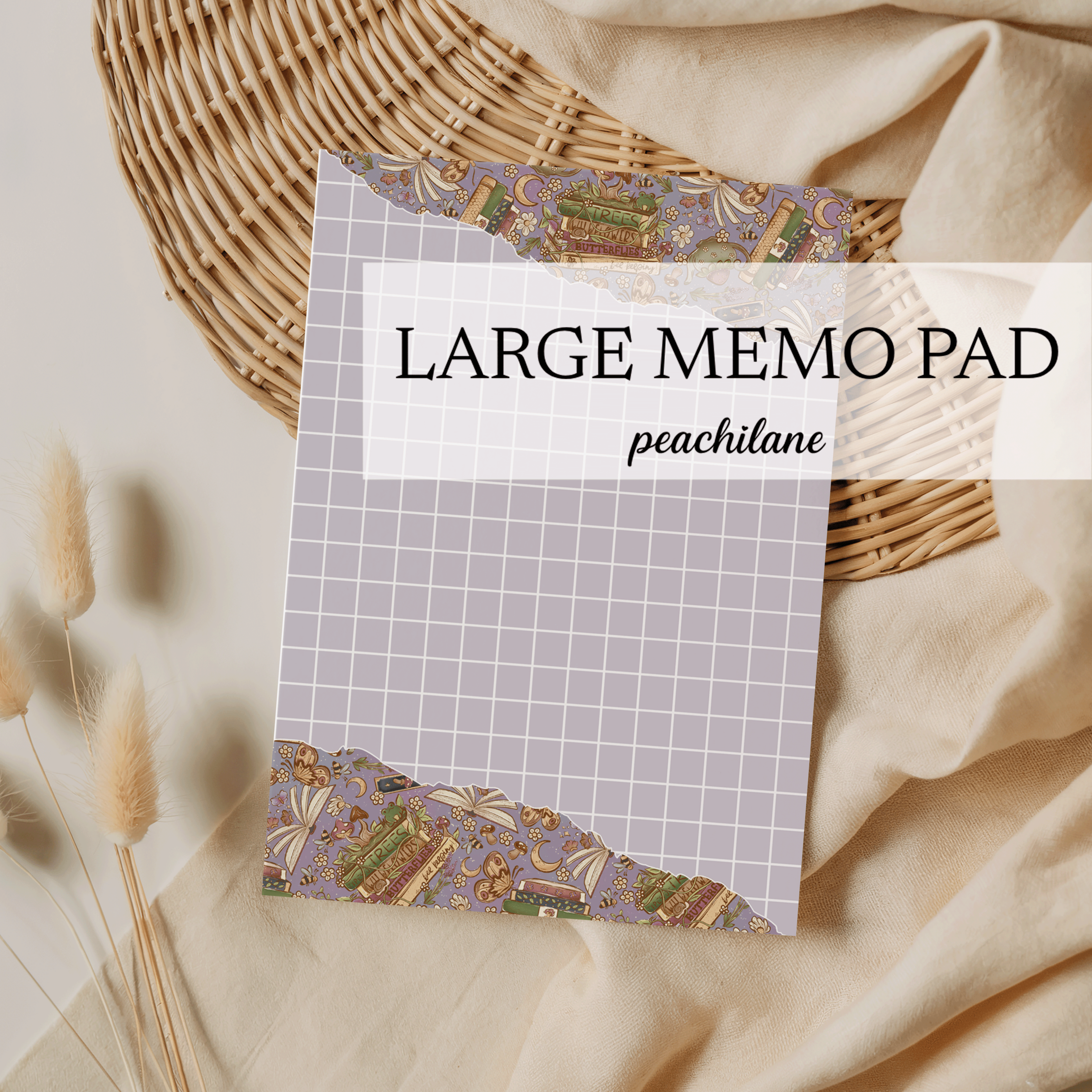 Cottage core books Large Memo Pad
