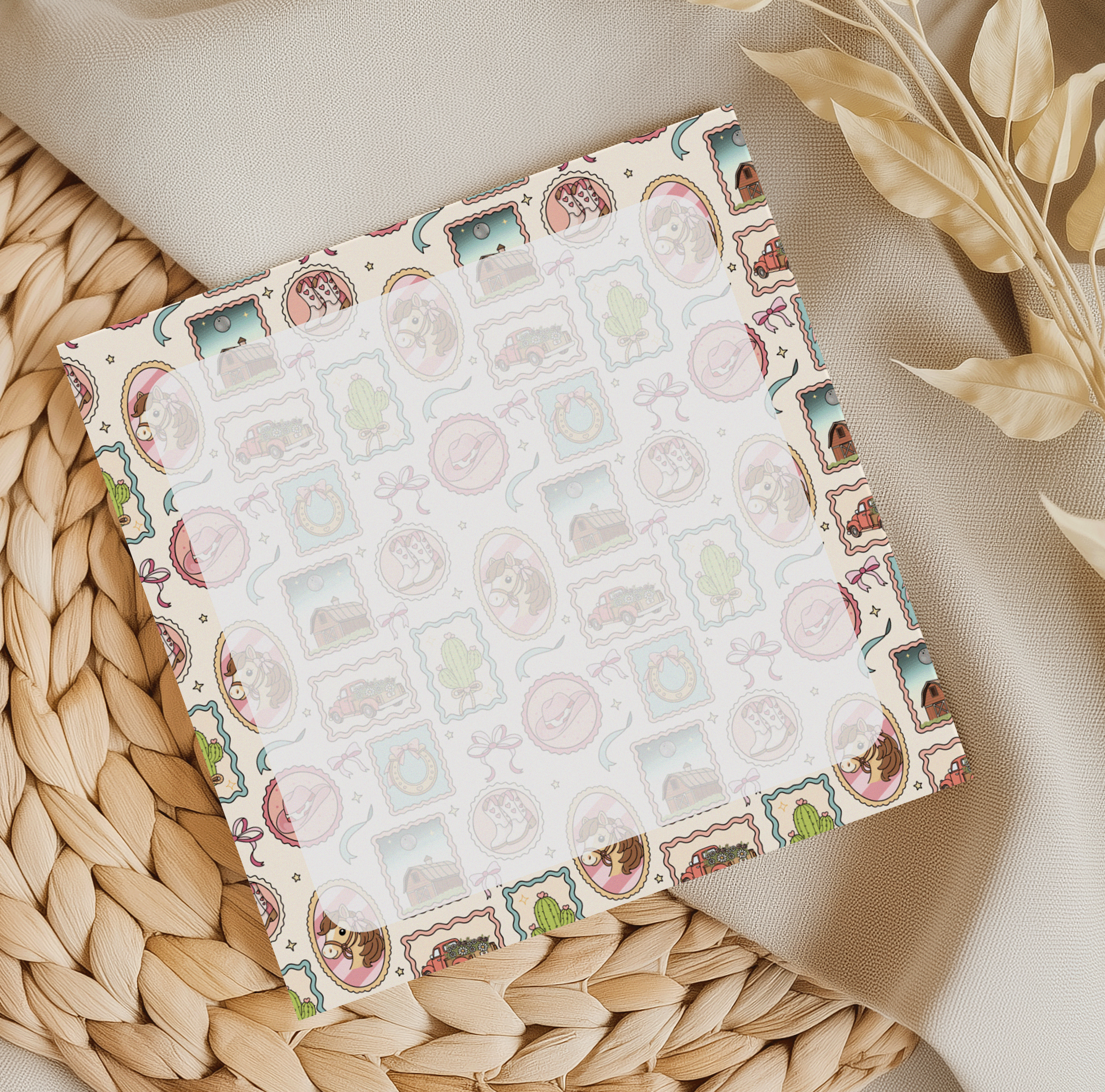 Cream Cowboy Romance Stamps Memo Pad