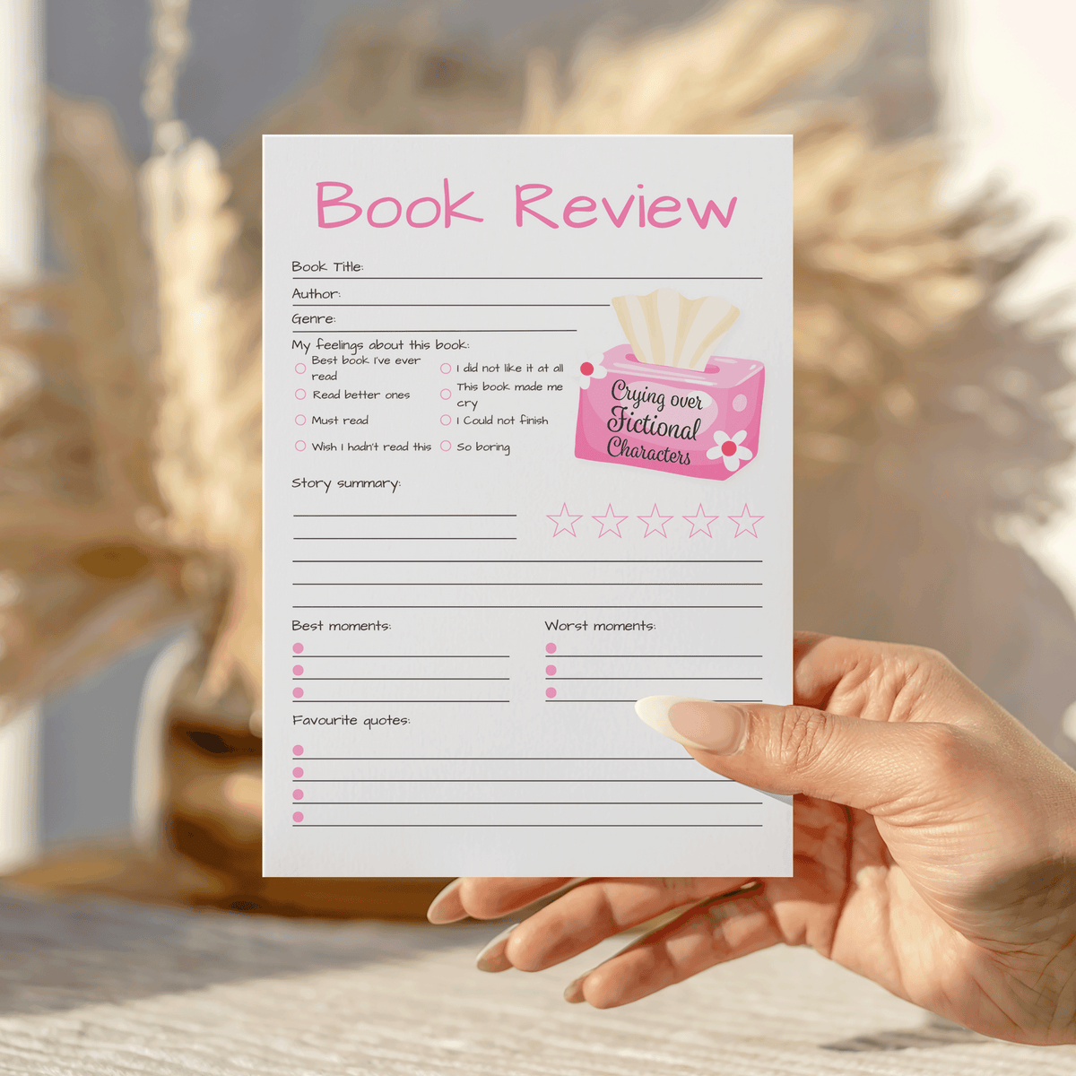 Crying over fictional characters Book Review Notepad