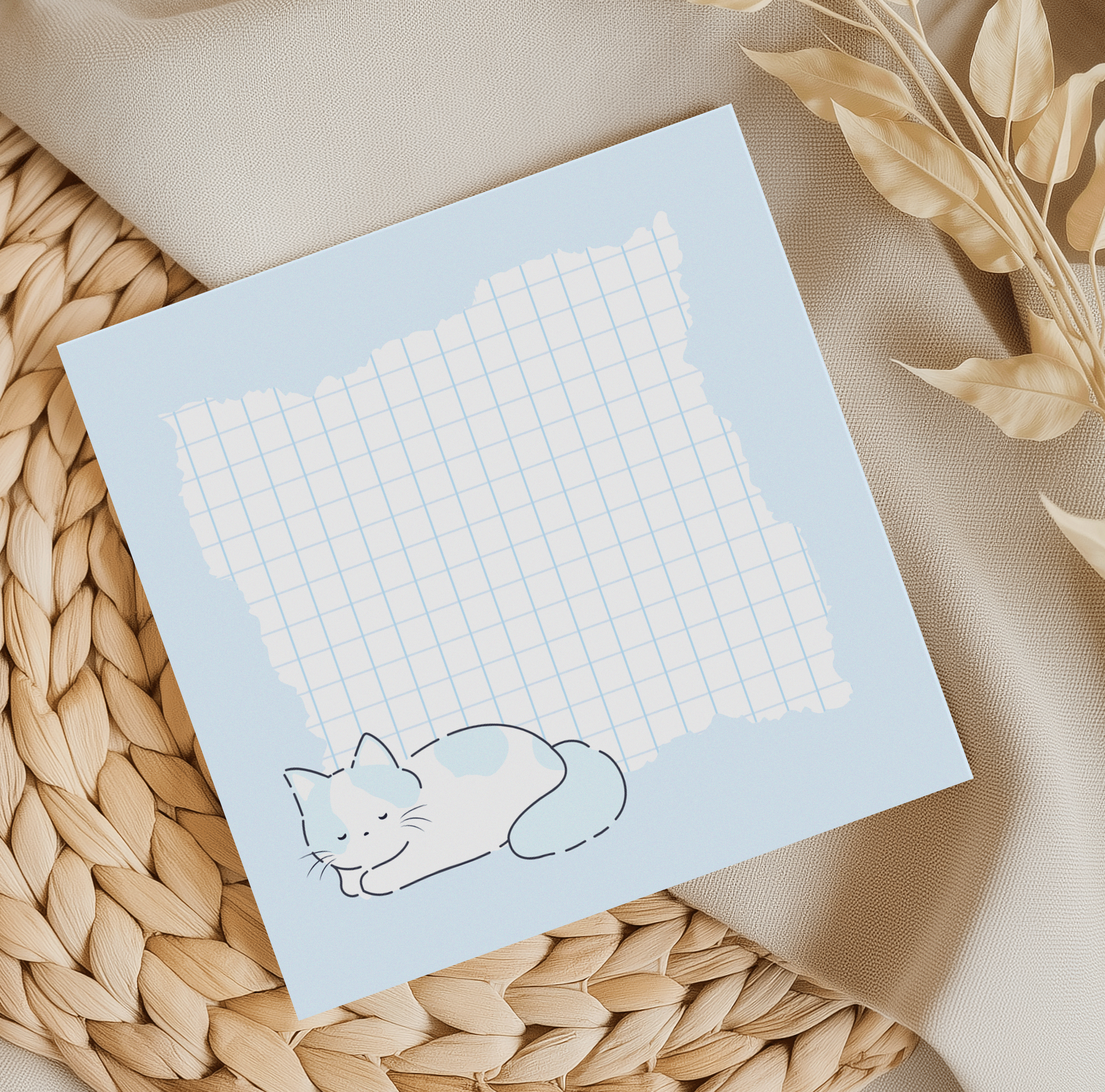 Sleepy Cat Memo Pad Blue