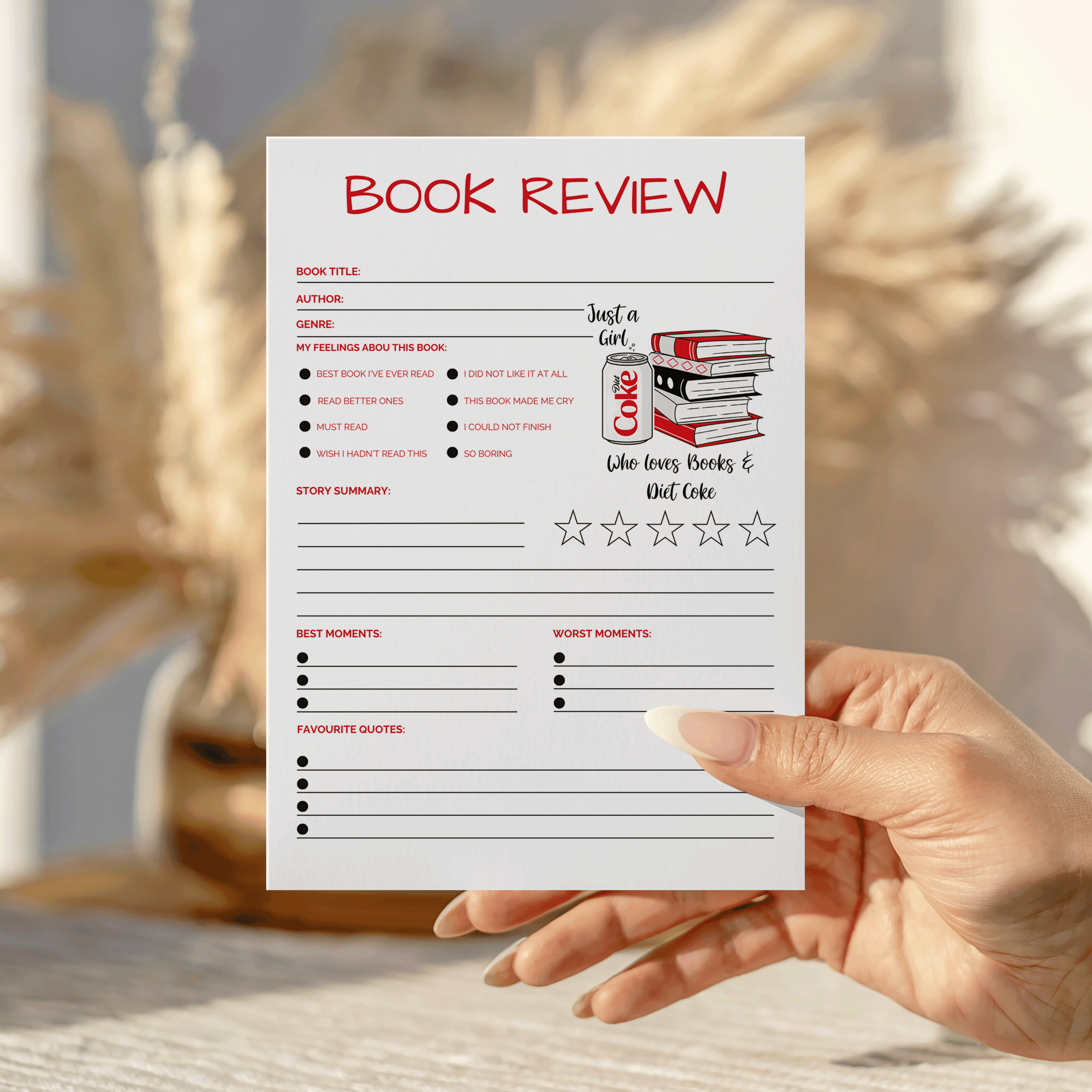 Books and Diet Soda Book Review Notepad
