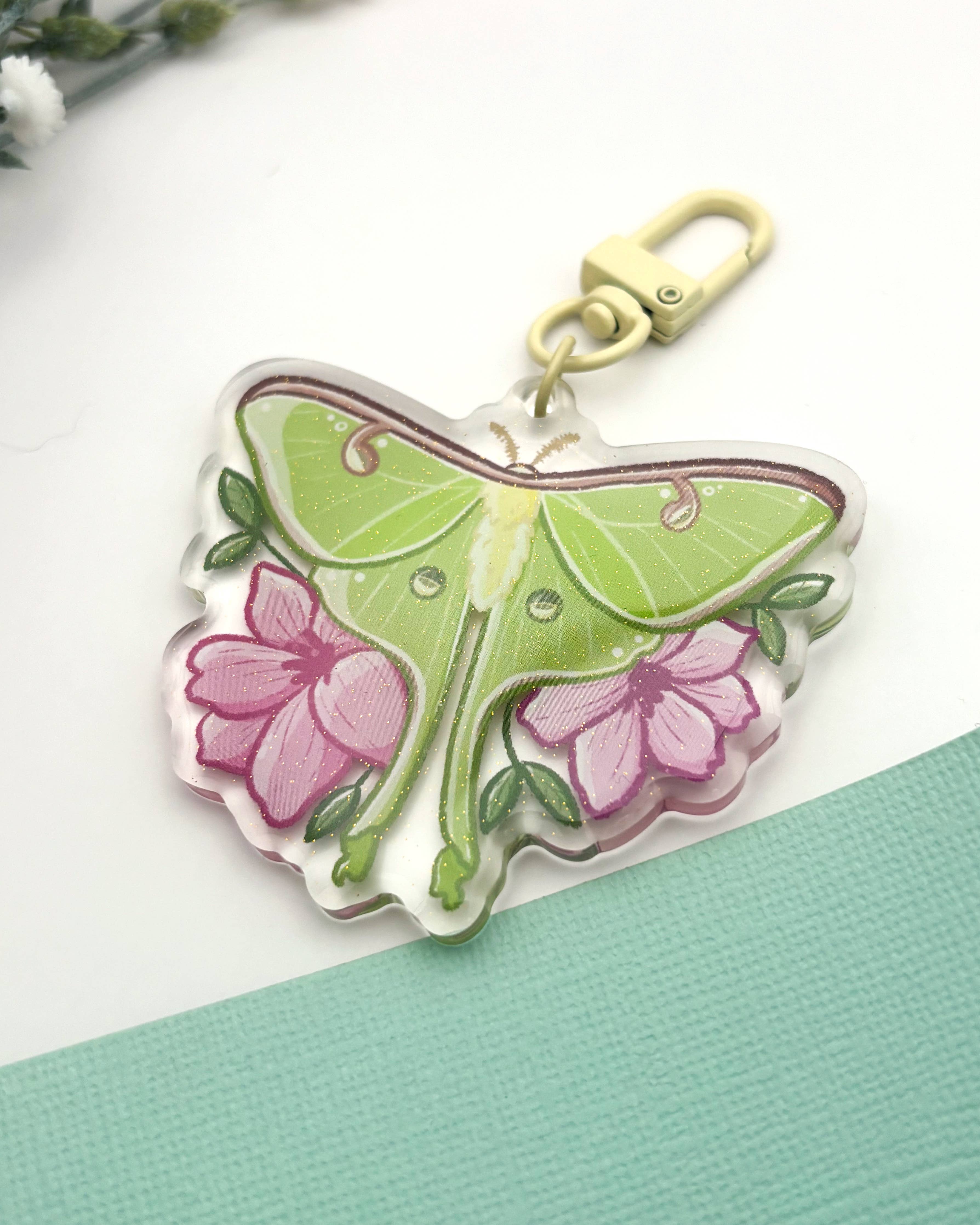 Luna Moth Acrylic Charm | Cottagecore Floral Keychain