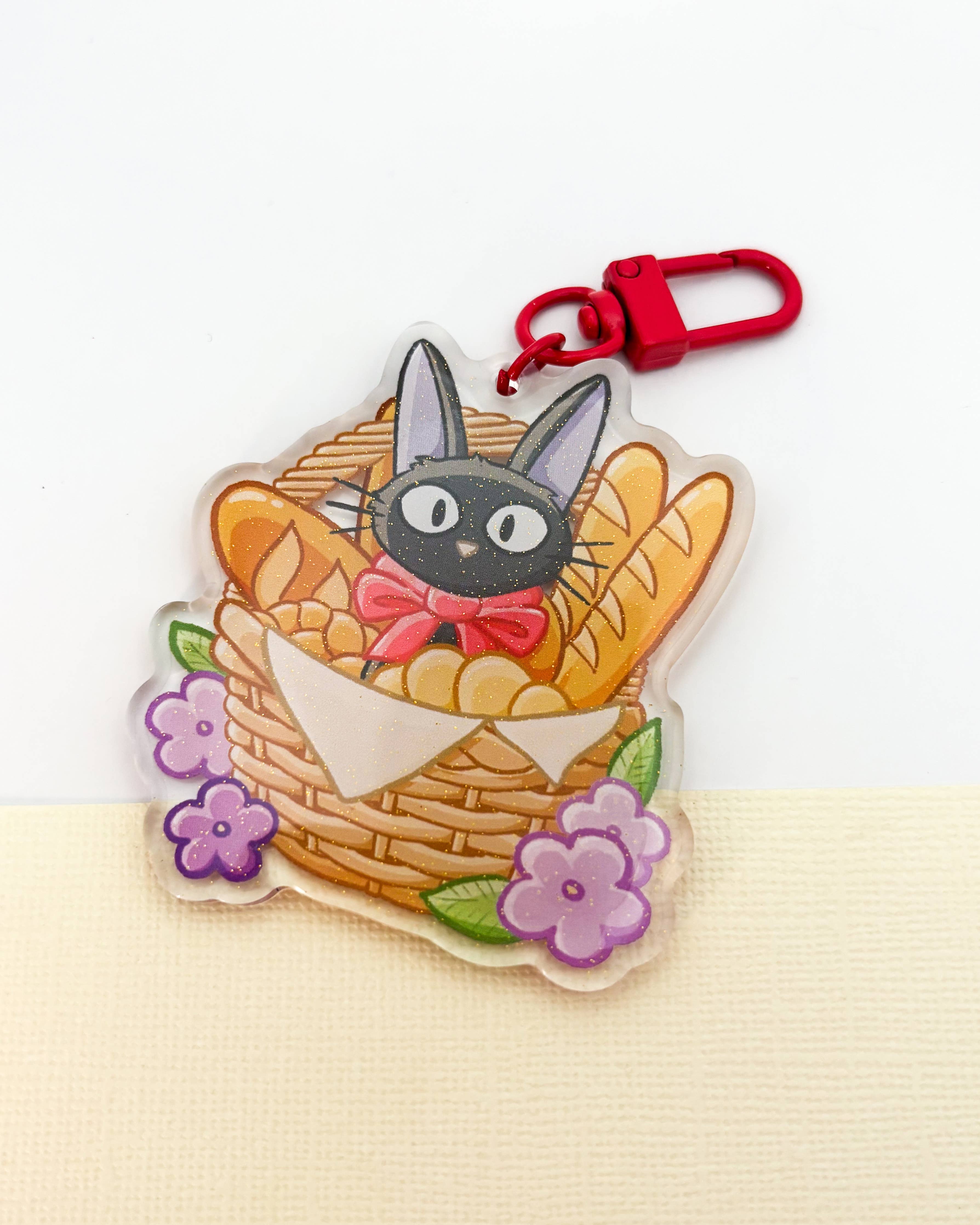 Bakery Black Cat Acrylic Charm | Cute Anime Floral Keychain