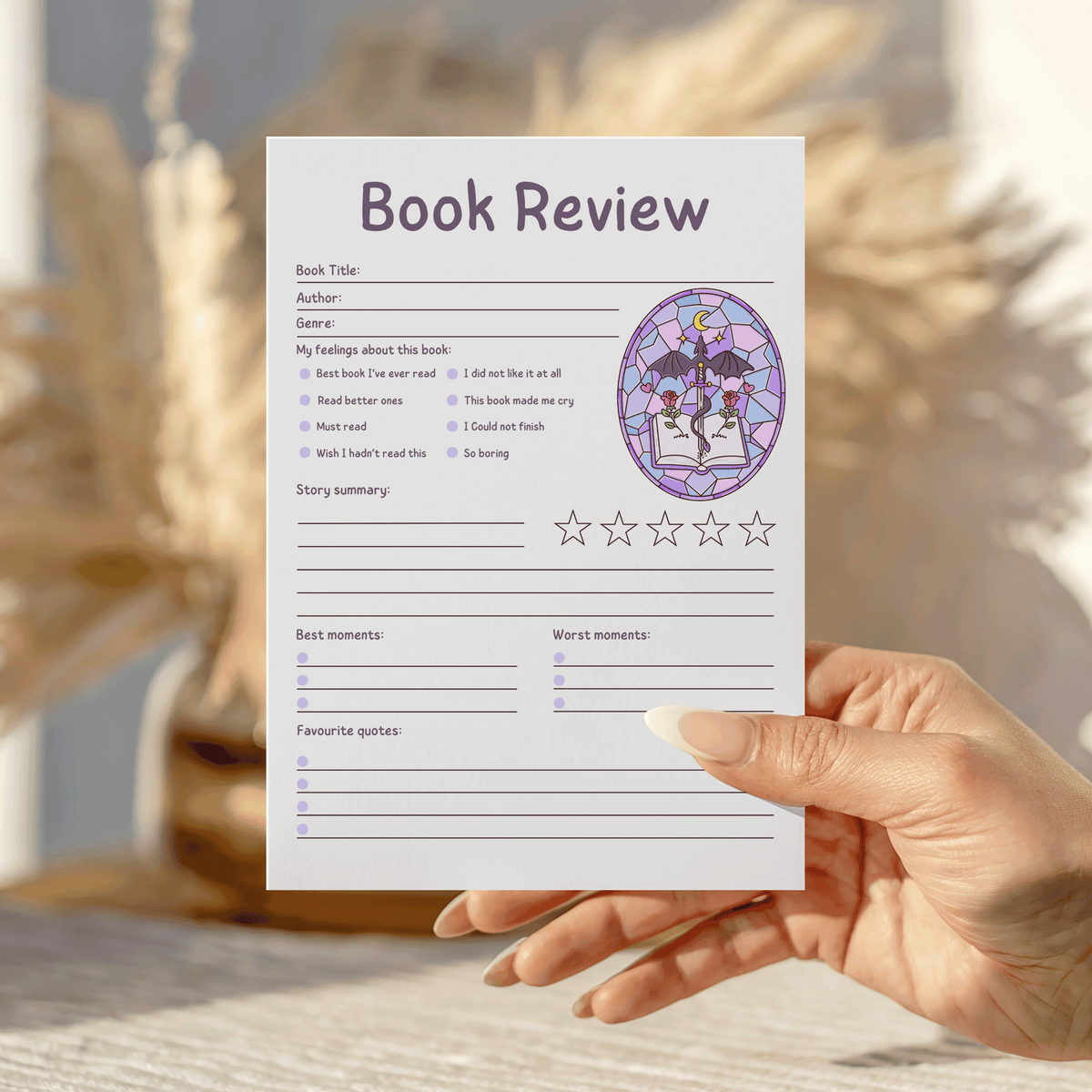 Fantasy Stained Glass Book Review Notepad
