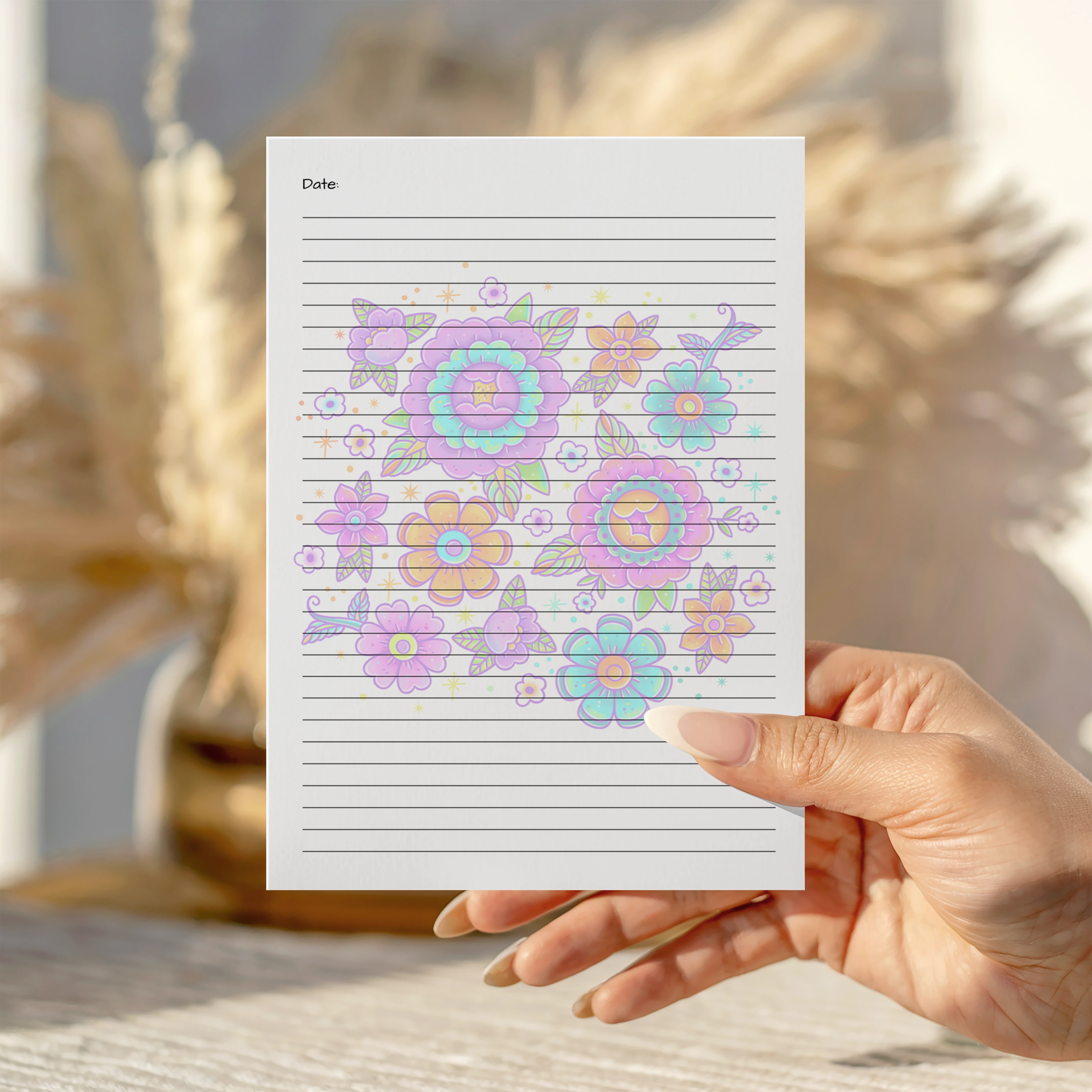 Floral Lined Notepad A5