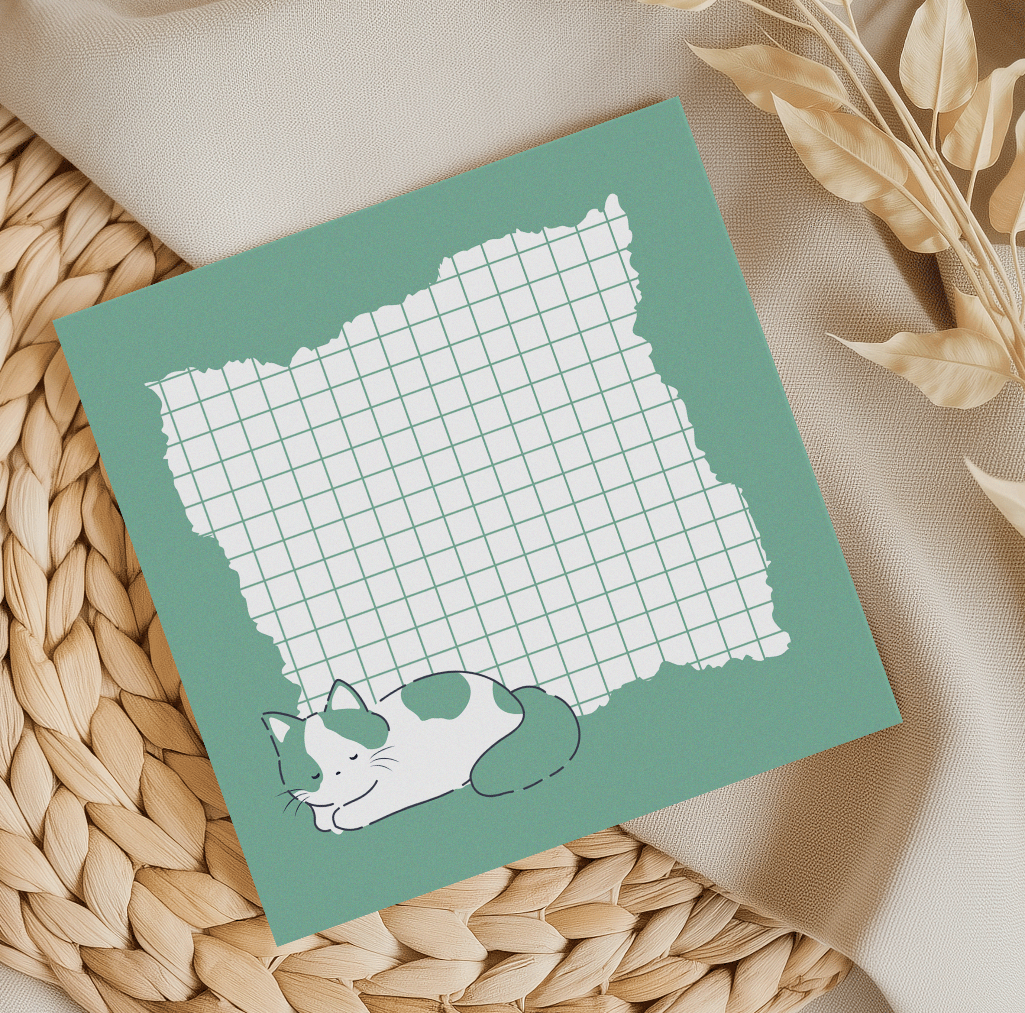 Sleepy Cat Memo Pad Green