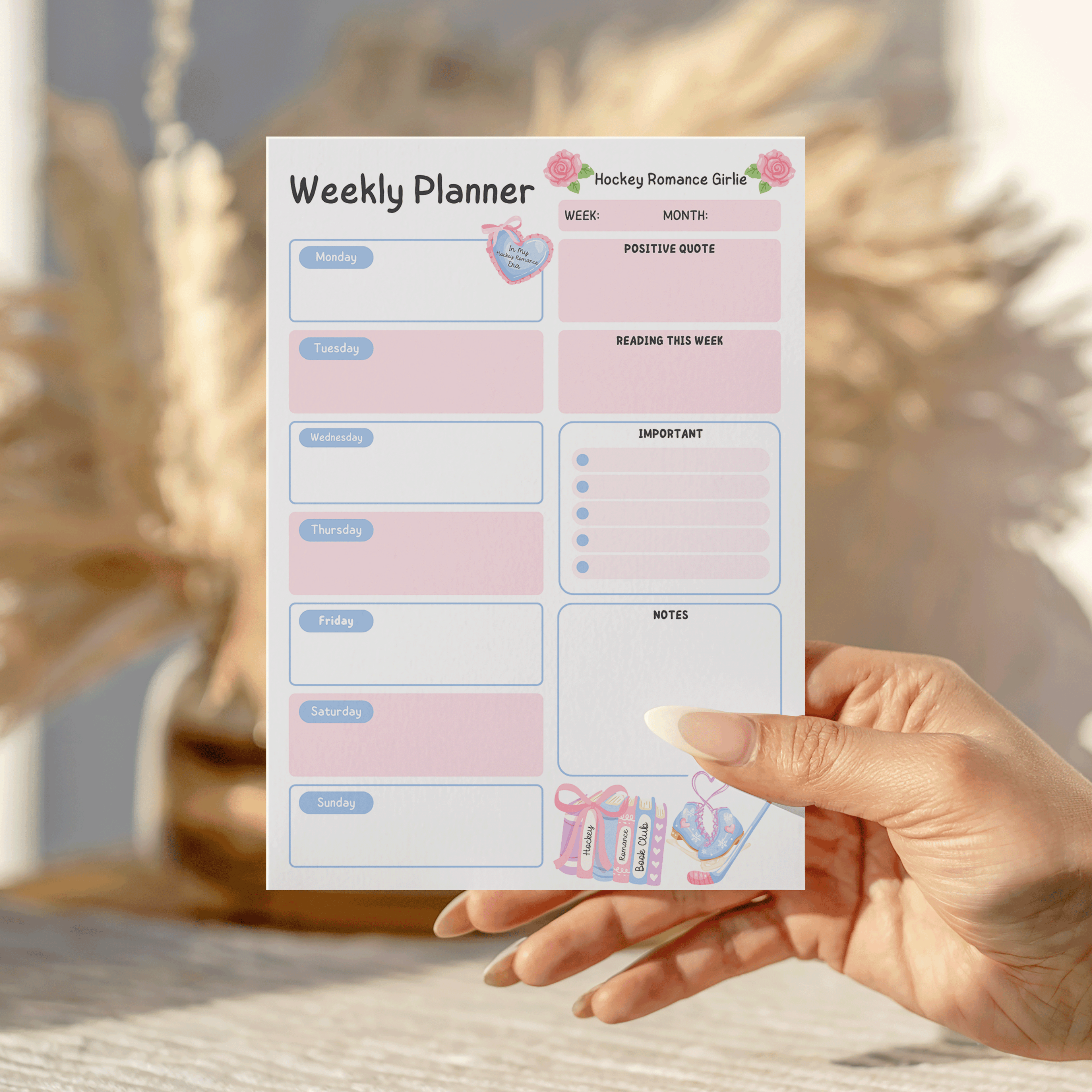 Hockey Romance Girlie Weekly Notepad