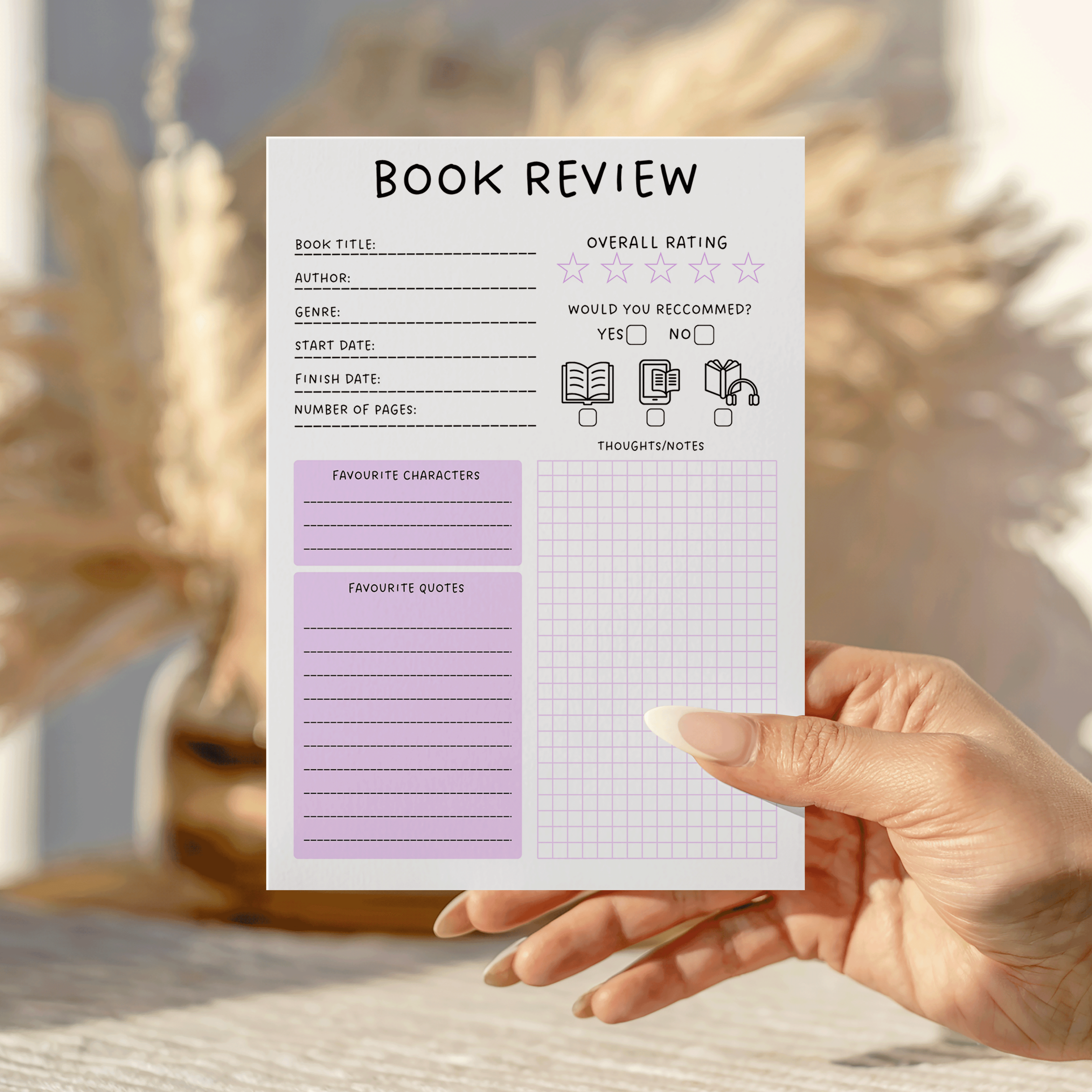 Grid Book Review Notepad
