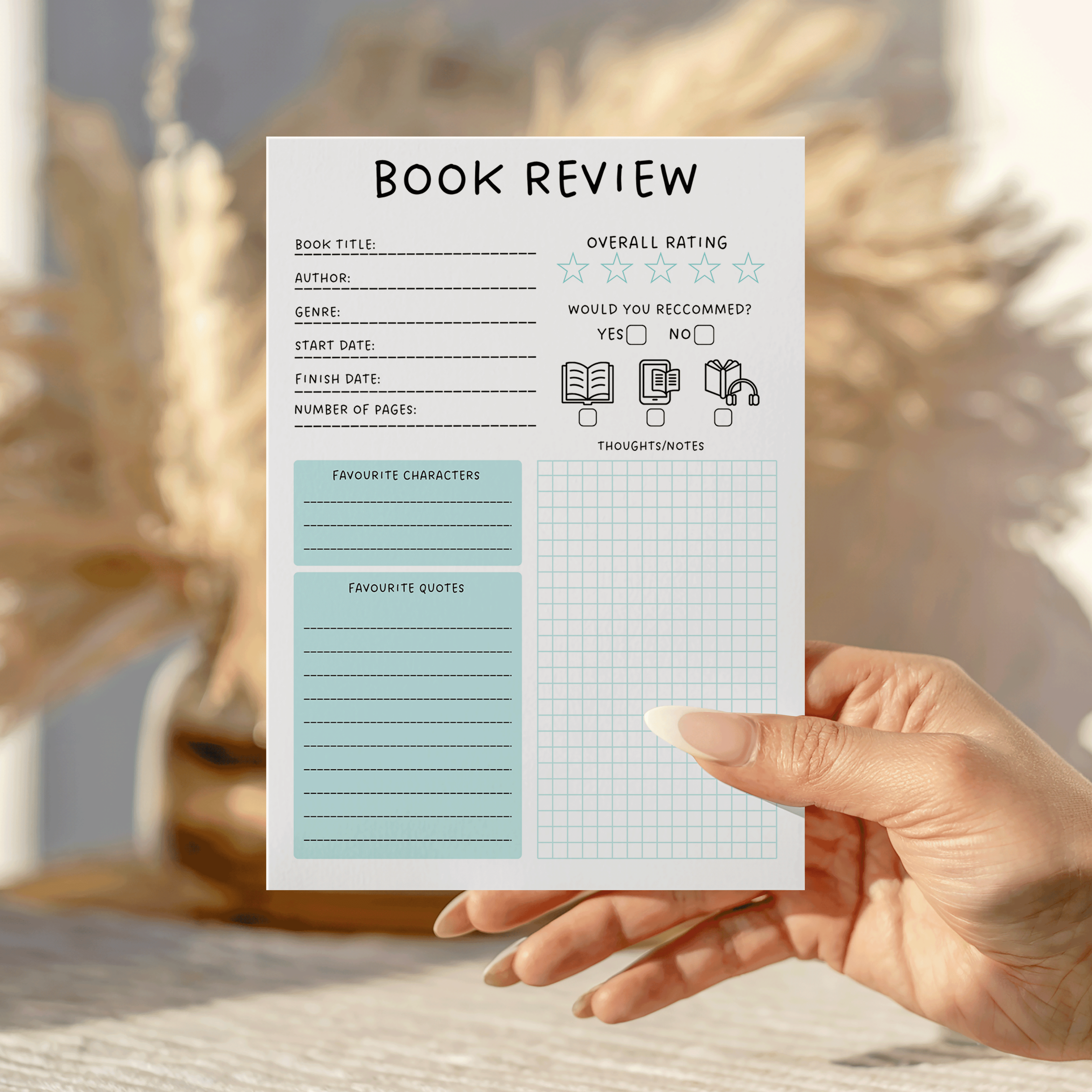 Grid Book Review Notepad
