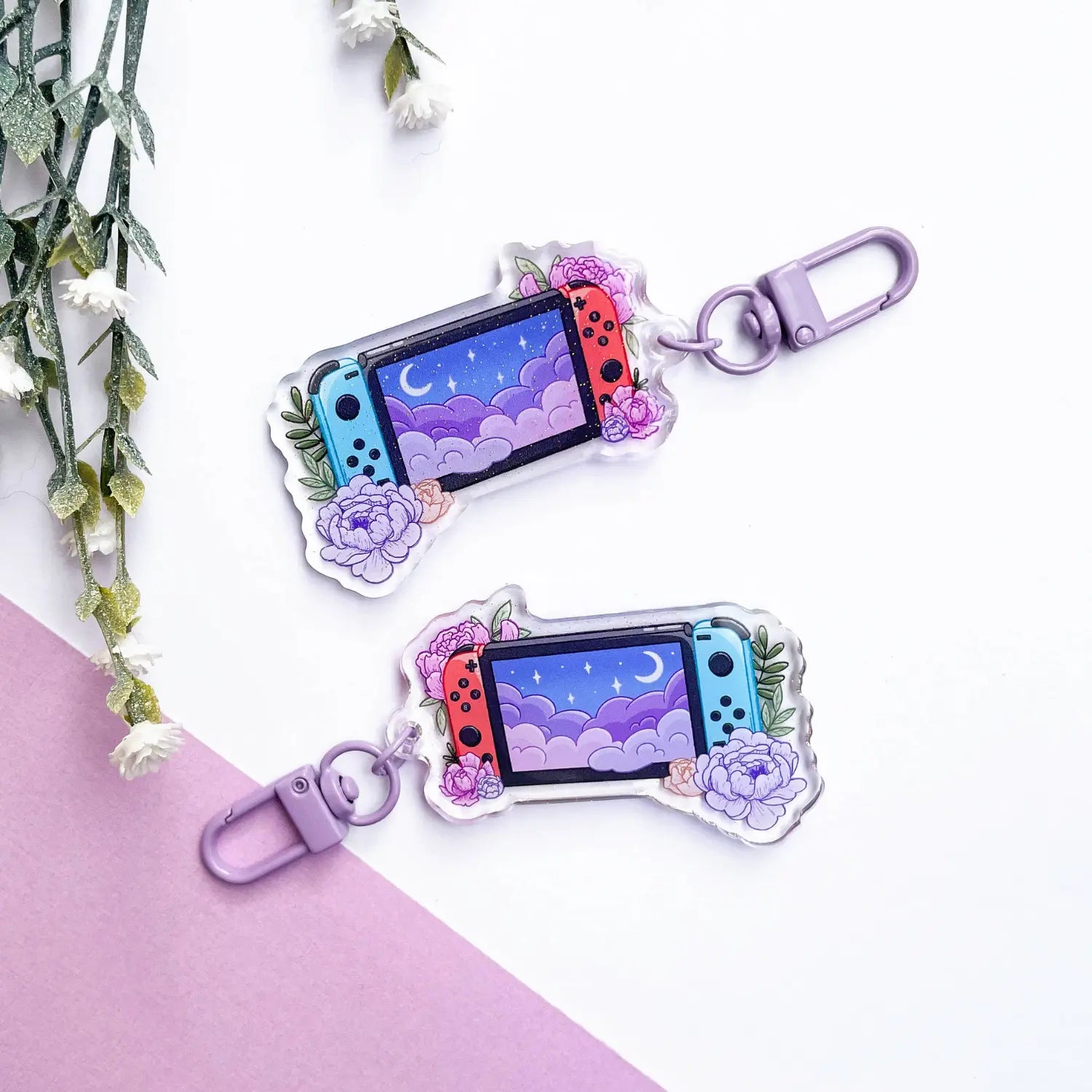 Nintendo Switch Acrylic Charm | Video Game Floral Keychain