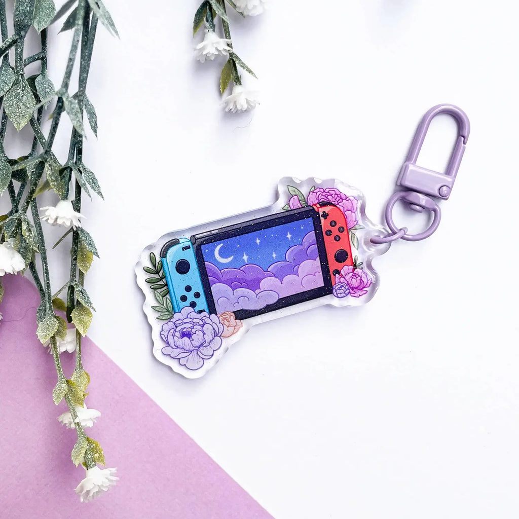 Nintendo Switch Acrylic Charm | Video Game Floral Keychain