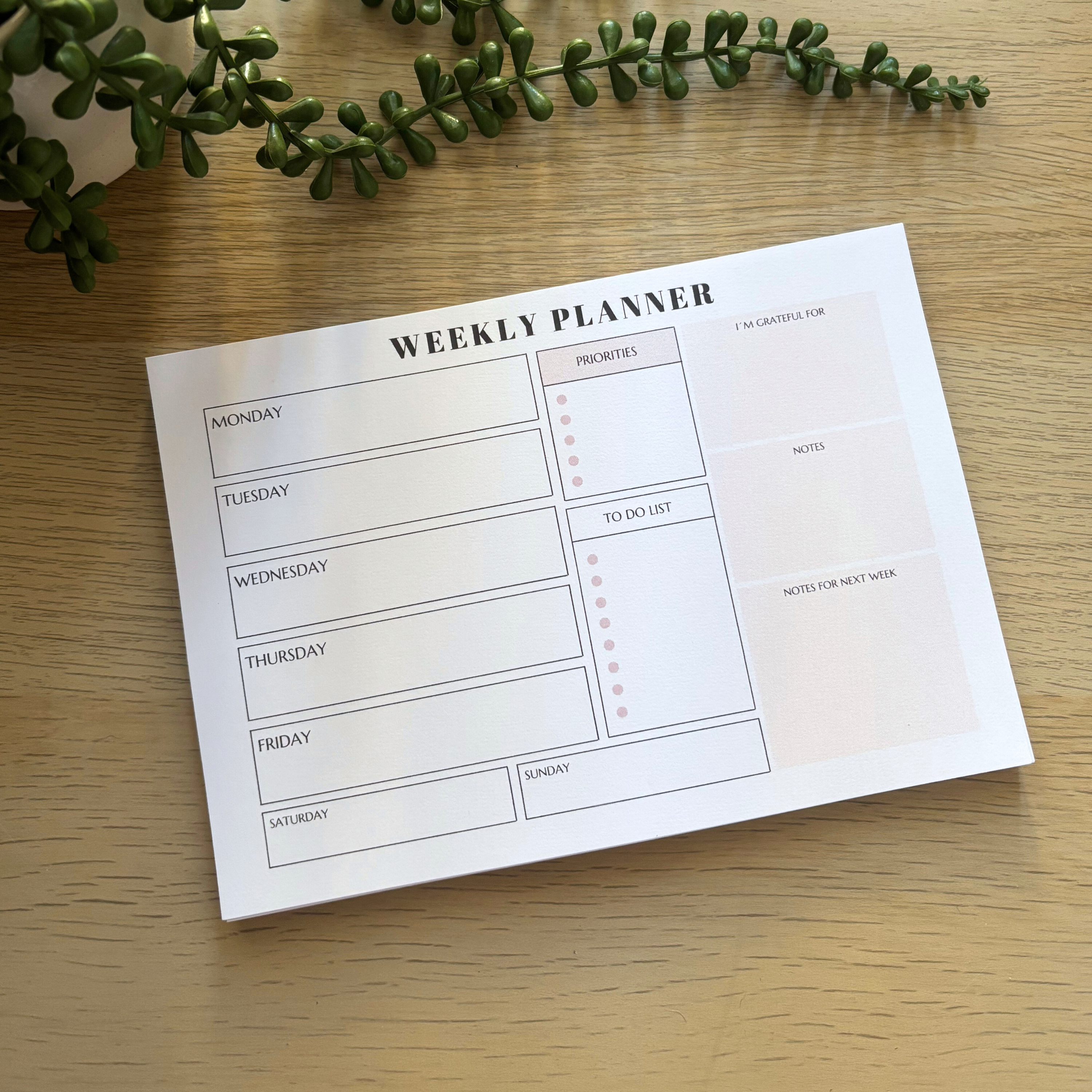 Soft Pink Weekly Planner Notepad (Landscape)