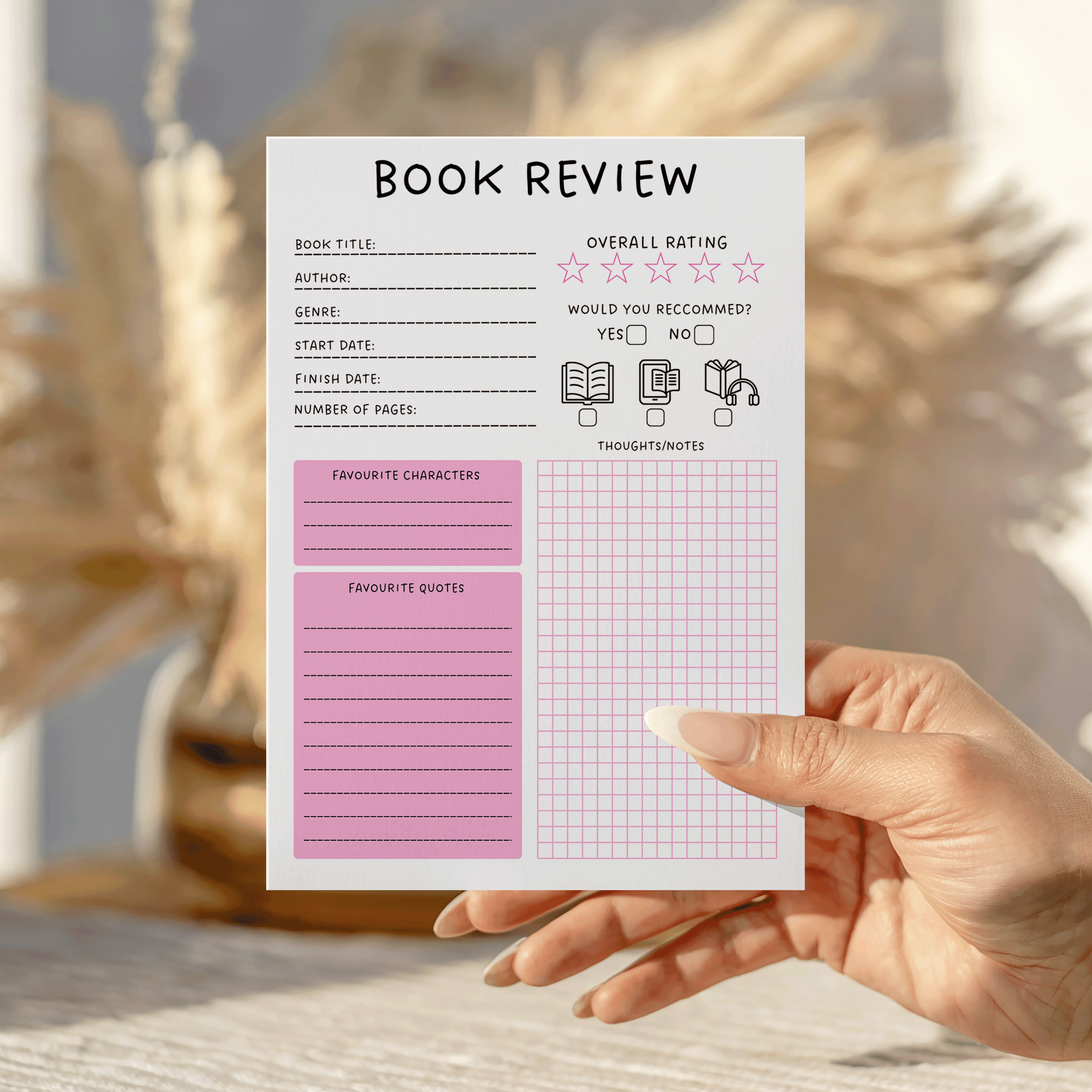 Grid Book Review Notepad