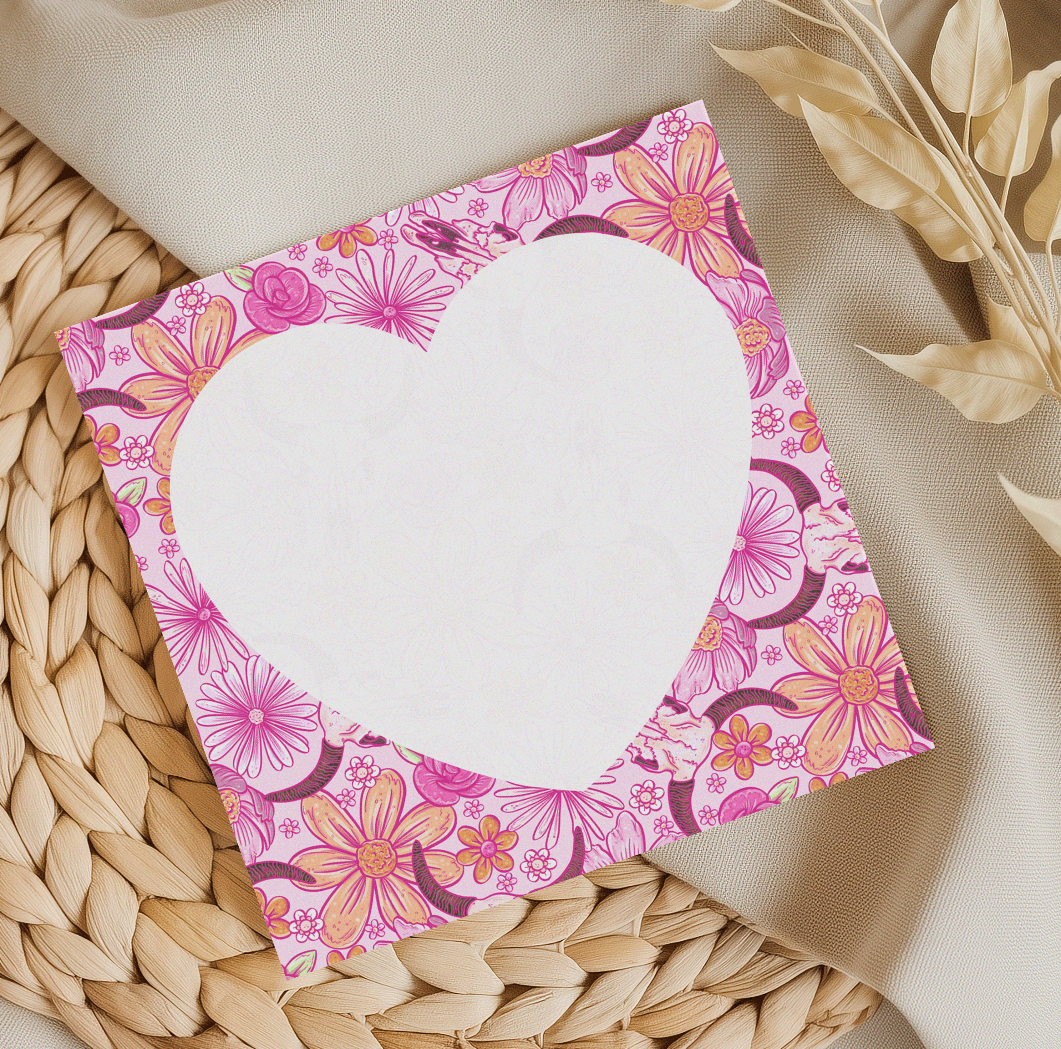 Pink western heart memo pad