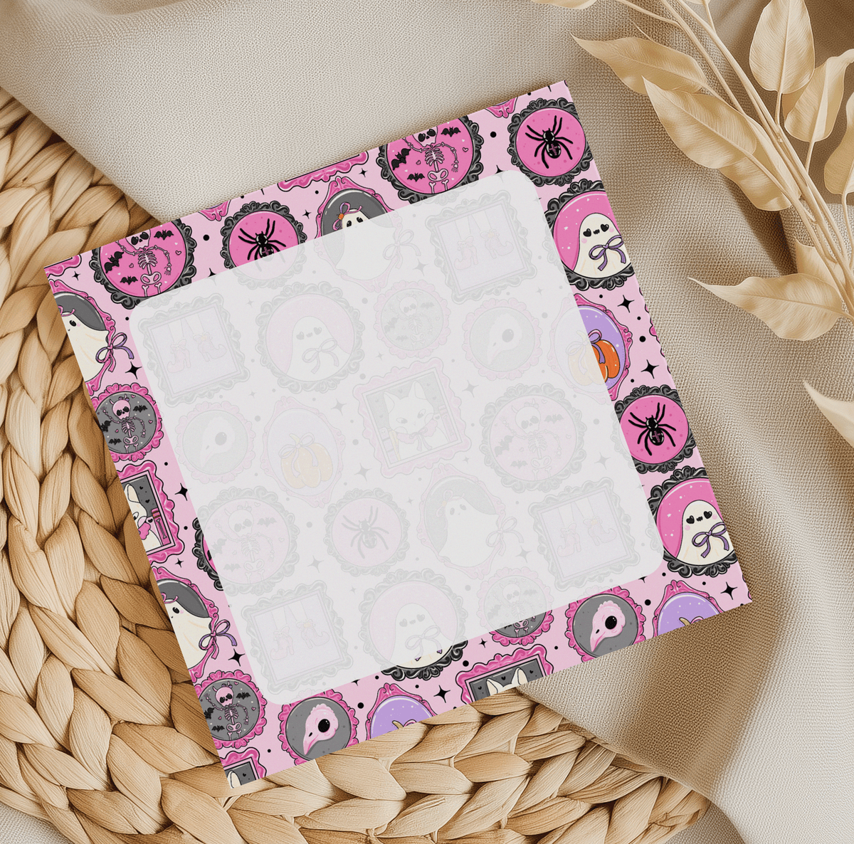 Pink Halloween Stamps Square Memo Pad