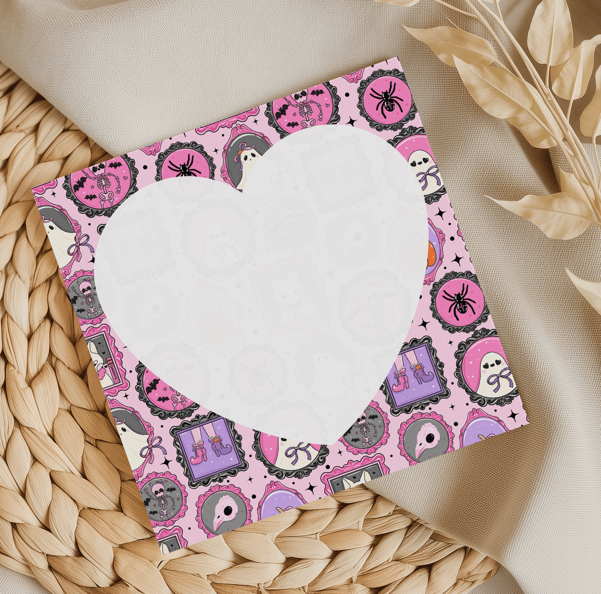 Pink Halloween Stamps Heart Memo Pad