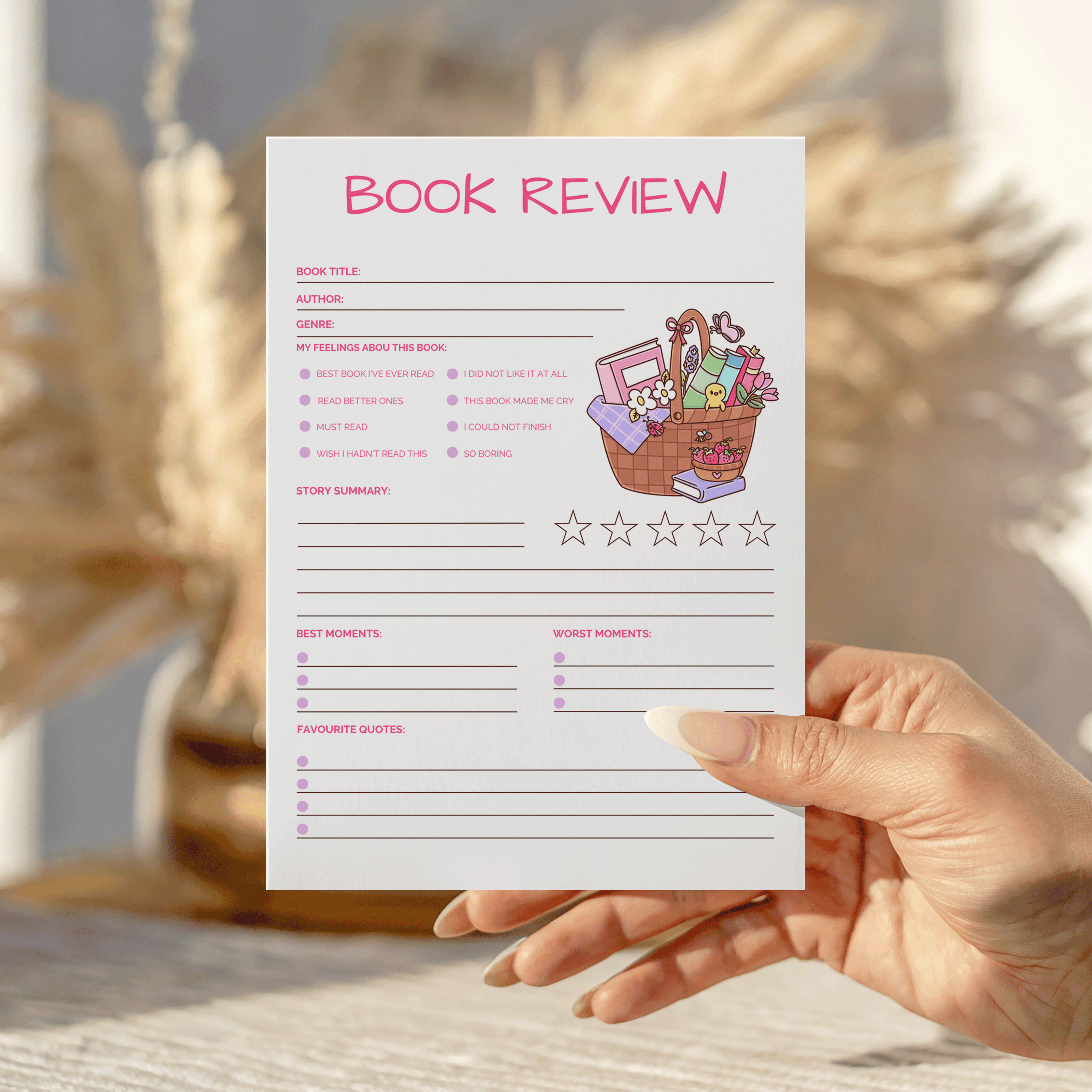 Spring Reader Basket Book Review Notepad