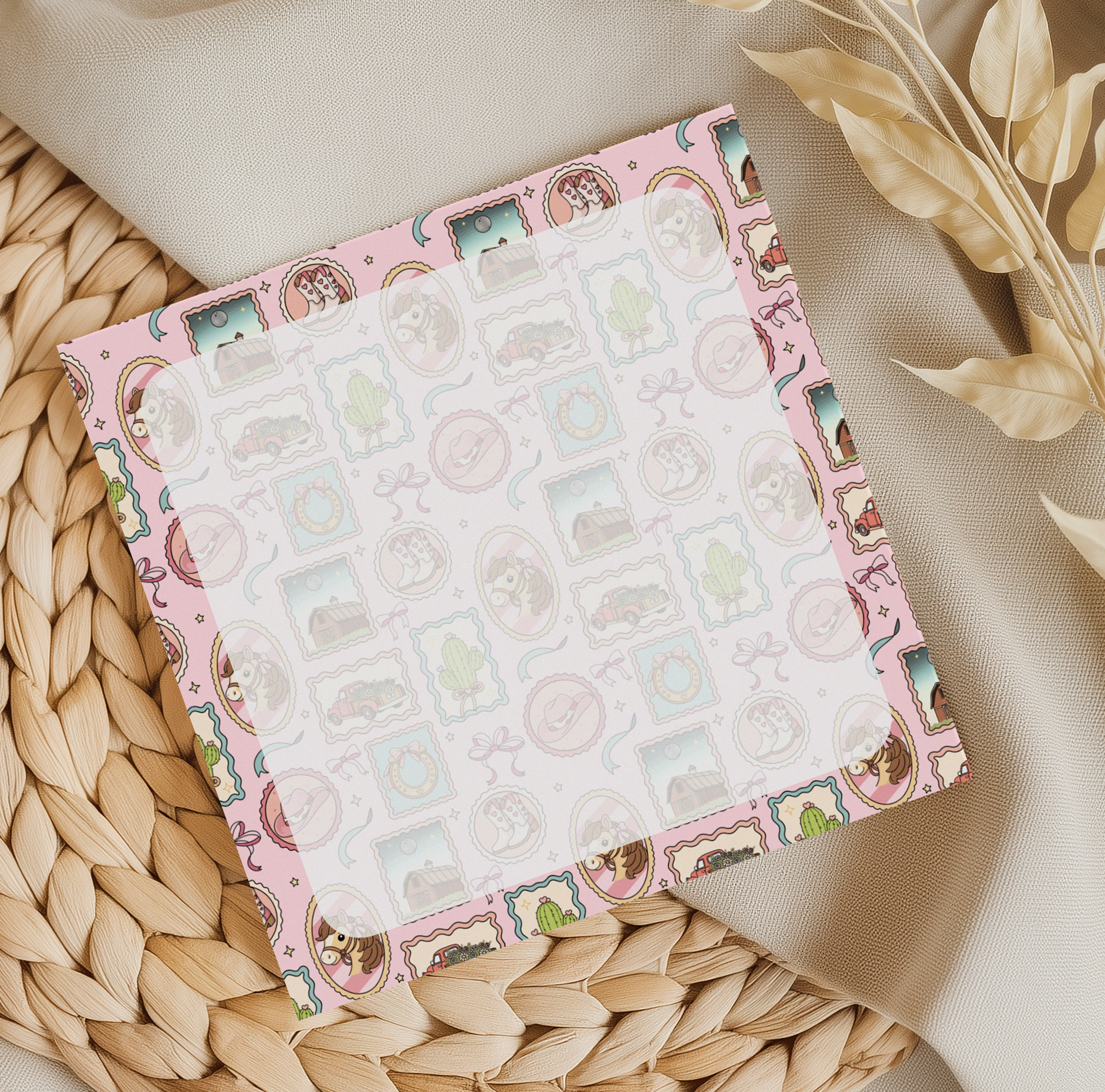 Pink Cowboy Romance Stamps Memo Pad