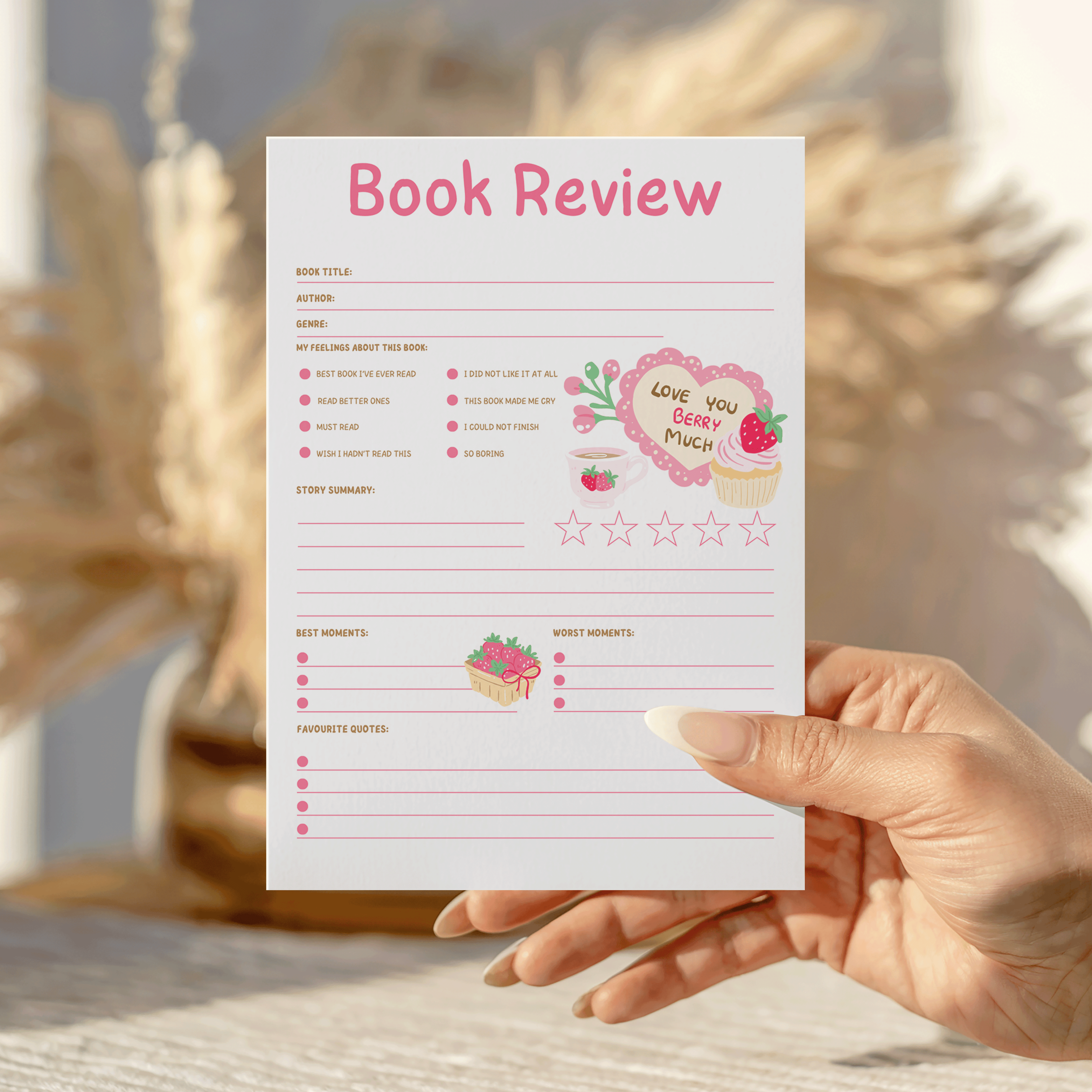 Strawberry Girlie Book Review Notepad