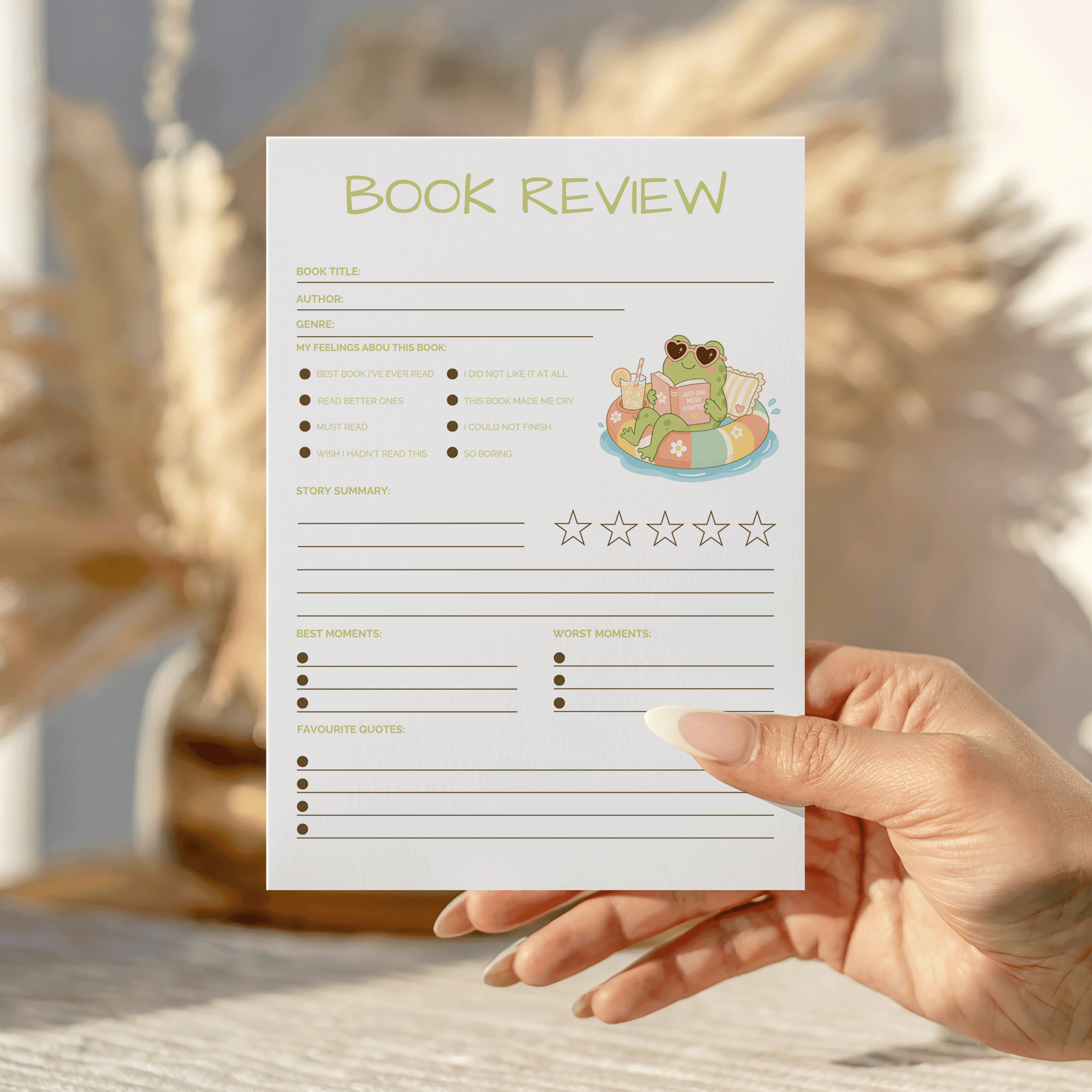 Summer Frog Book Review Notepad