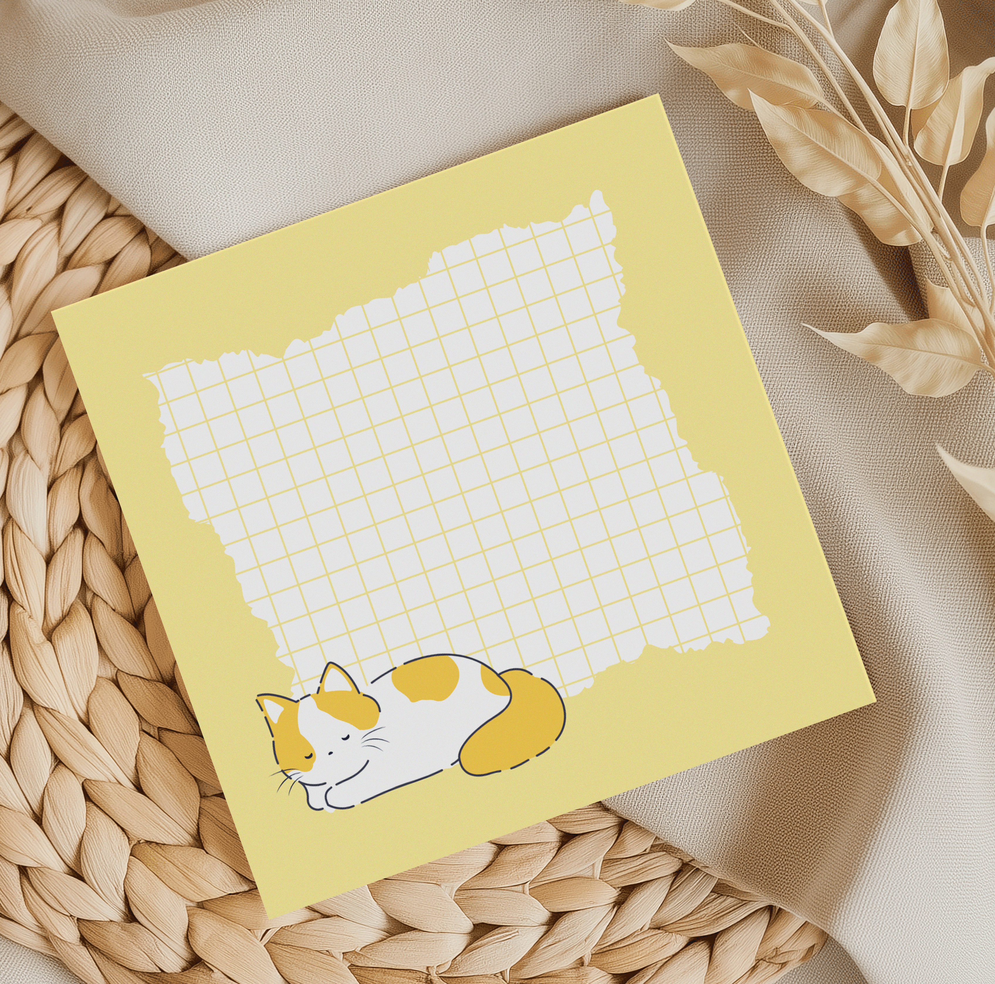 Sleepy Cat Memo Pad Yellow