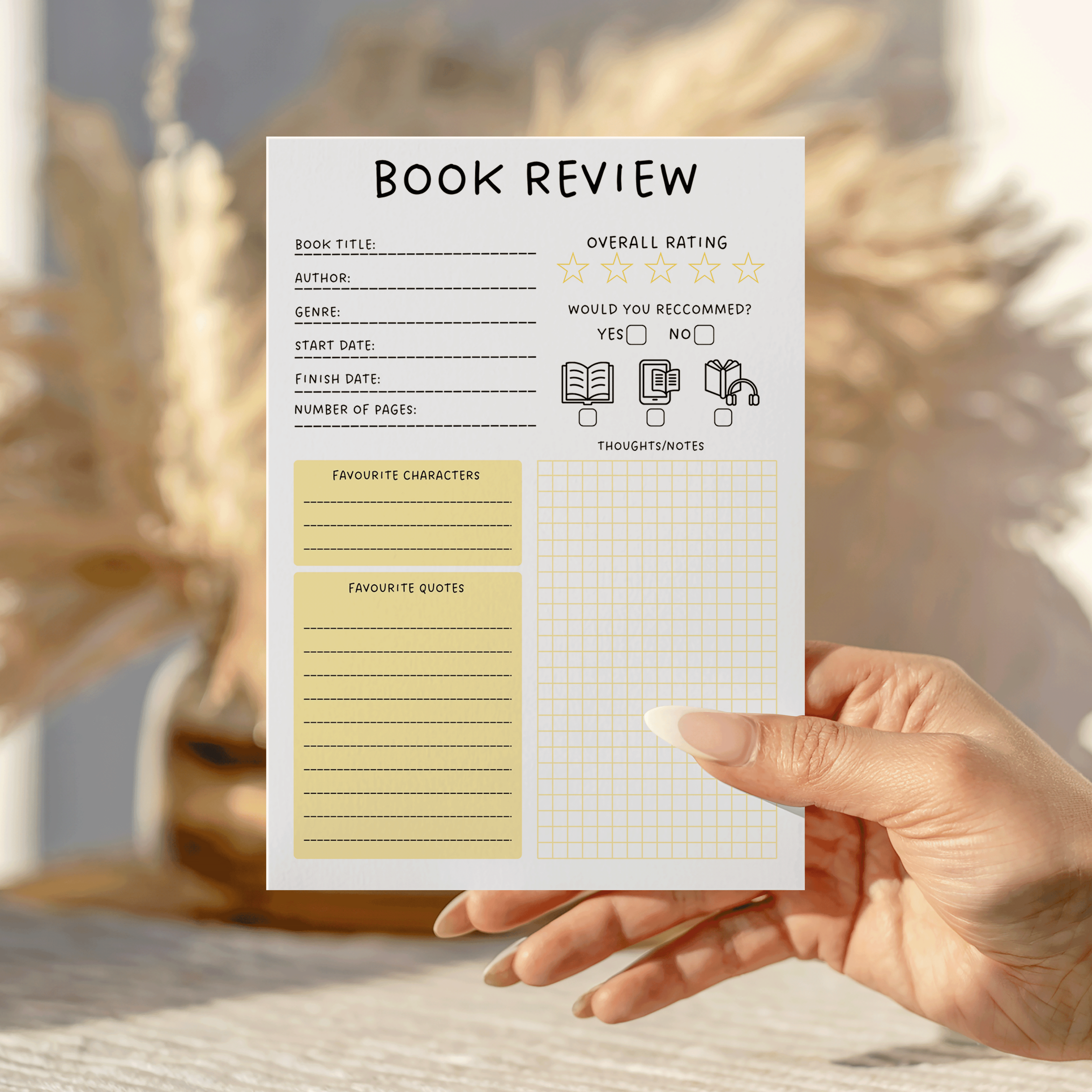 Grid Book Review Notepad